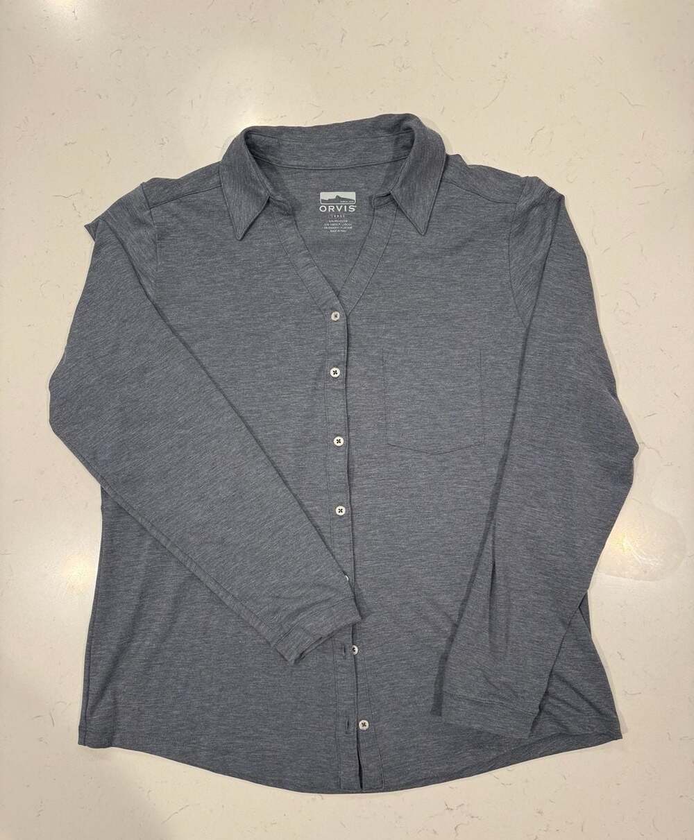 Orvis Knit Long Sleeve Button Down Shirt Size L Gray